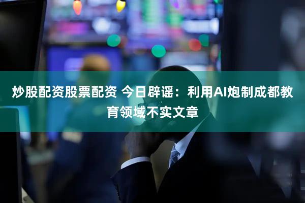 炒股配资股票配资 今日辟谣：利用AI炮制成都教育领域不实文章