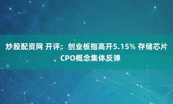 炒股配资网 开评：创业板指高开5.15% 存储芯片、CPO概念集体反弹
